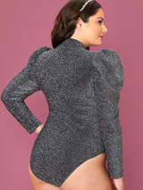 Plus Mock-neck Gigot Sleeve Glitter Bodysuit
