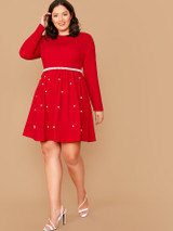Plus Solid Pearls Beaded Dress
