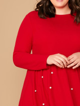 Plus Solid Pearls Beaded Dress