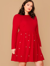 Plus Solid Pearls Beaded Dress