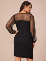 Plus Dobby Mesh Yoke Ruched Detail Sweetheart Dress