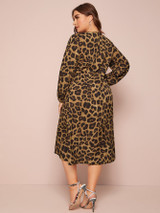 Plus Allover Print Surplice Neck A-line Dress