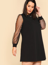  Plus Pearl Beading Mesh Sleeve Dress
