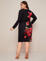Plus Keyhole Neck Floral Print Dress