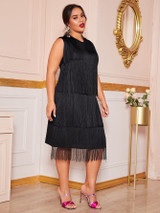 Plus Layered Fringe Tank Dress