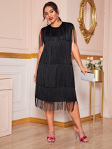 Plus Layered Fringe Tank Dress