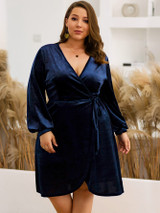 Plus Velvet Tie Side Wrap Dress