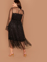 Plus Frill Trim Star Mesh Overlay Dress