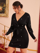 Plus Pearls Beaded Self Belted Dress