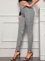 Wide Waistband Gingham Skinny Pants