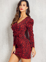 SBetro Leopard Print Gigot Sleeve Belted Dress
