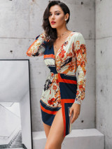 Scarf Print Twist Front Bodycon Dress