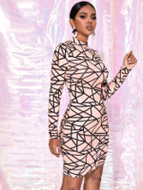 Geo Print Mock-neck Bodycon Dress