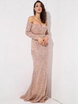 Off Shoulder Sweetheart Neck Sequin Maxi Dress