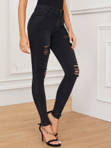 Black Wash Distressed Skinny Jeans