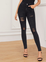 Black Wash Distressed Skinny Jeans