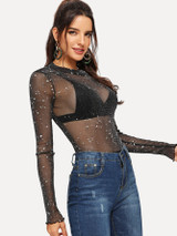 Mesh Contrast Sheer Bodysuit