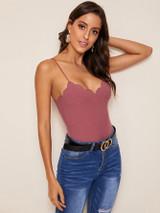 Scallop Trim Rib-knit Cami Bodysuit
