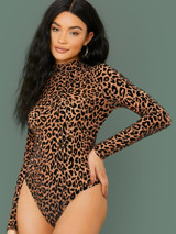 Mock-Neck Leopard Bodysuit