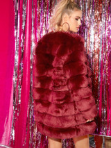 Open Front Textured Faux Fur Coat