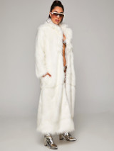 Open Front Patch Pocket Faux Fur Longline Coat