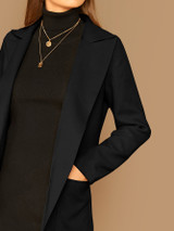 Peak Collar Pocket Front Open Placket Longline Coat