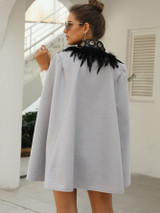 Contrast Feather Tweed Cape Coat