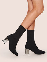 Point Toe Chunky Heeled Sock Boots