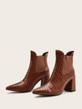 Point Toe Croc Embossed Chunky Boots