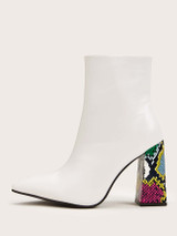 Contrast Heel Side Zip Point Toe Boots