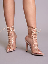 Open Toe Lace-up Front Stiletto Heels