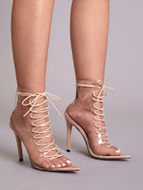 Open Toe Lace-up Front Stiletto Heels