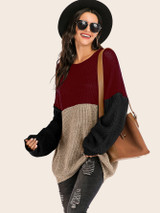 Colorblock Drop Shoulder Ribbed Knit Sweater