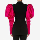Women's Notched Blazer Puff Long Sleeve Blazer