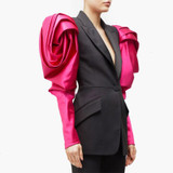 Women's Notched Blazer Puff Long Sleeve Blazer