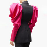 Women's Notched Blazer Puff Long Sleeve Blazer