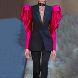 Women's Notched Blazer Puff Long Sleeve Blazer