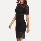 Lace Short Sleeve High Waist Hollow Out Bodycon Party Dress