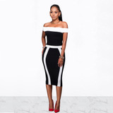 Strapless Slash Neck Casual Midi Elegant Dress Strapless Slash Neck Casual Midi Elegant Dress