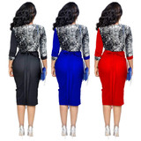 Plus Size Sequined Patchwork Split Bodycon Dress