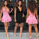 V-Neck Halter  Mini A-Line  Multi Layer Ruffles Dress