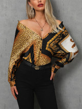 Stylish  Leopard Print Button Design Casual Blouse