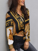 Leopard Print Knot Front Long Sleeve Blouse