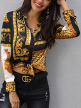 Leopard Print Knot Front Long Sleeve Blouse