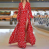 Polka Dot Split Evening Party Dress