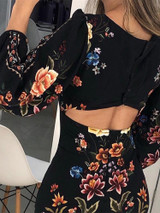 Cutout Back Bishop Sleeve Floral Dress Cutout Back Bishop Sleeve Floral Dress