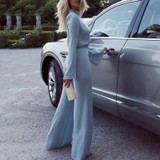 Elegant High Neck Bell Sleeve Wide Leg Jumpsuit