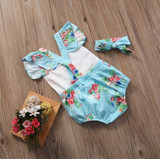Newborn Cute ruffles Floral Romper+headband Baby Girls Floral backless Romper One-piece Sunsuit Headband Clothes Set