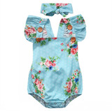 Newborn Cute ruffles Floral Romper+headband Baby Girls Floral backless Romper One-piece Sunsuit Headband Clothes Set
