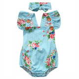 Newborn Cute ruffles Floral Romper+headband Baby Girls Floral backless Romper One-piece Sunsuit Headband Clothes Set